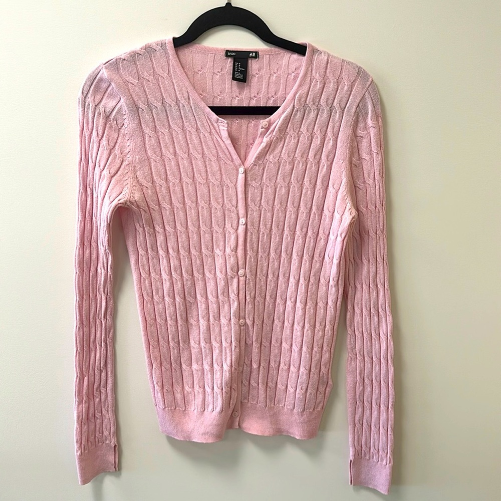 H&M Pink Cable Knit Cardigan • Sz M